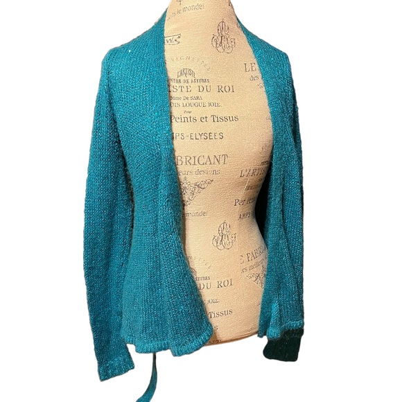 Turquoise Sequin Cardigan Sweater - Picture 3 of 6